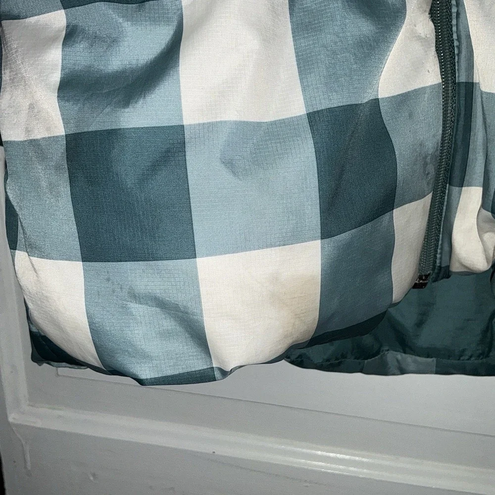 Hanna Andersson Puffer Coat Girl's 8 Teal Checkered Detachable Hood Winter Blue